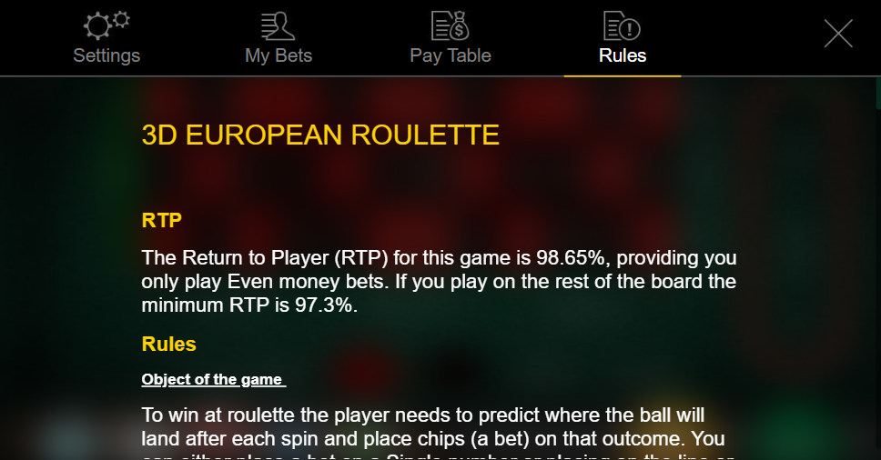 European Roulette Κανόνες